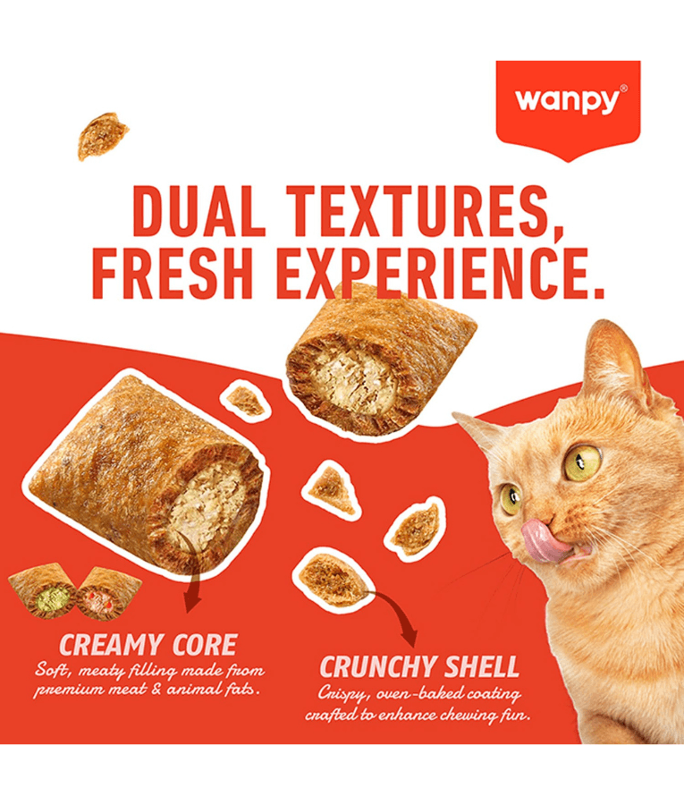Wanpy - Crunchy Pockets Salmon & Roe Recipe, Cat Treat, Salmon & Fish Roe, Double Texture Treat, All Life Stages - 60 g