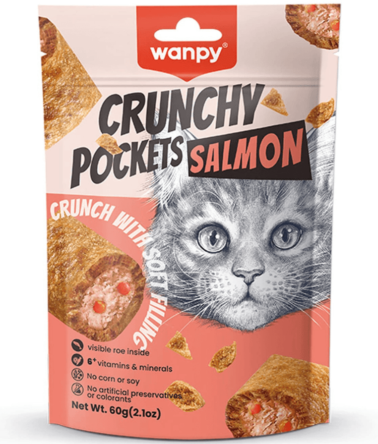 Wanpy - Crunchy Pockets Salmon & Roe Recipe, Cat Treat, Salmon & Fish