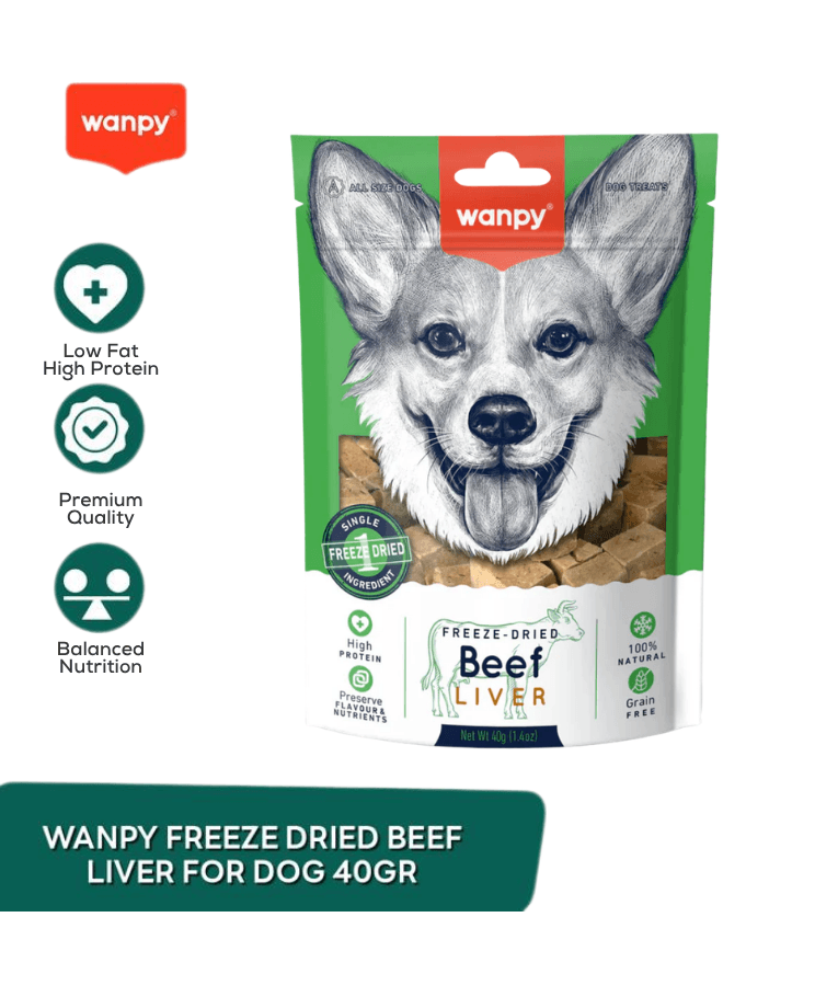 Wanpy - Freeze-Dried Beef Liver, High Protein, Single Ingredient, Grain-Free, All Life Stages, All Breed Sizes - Dry Dog Food 40 g