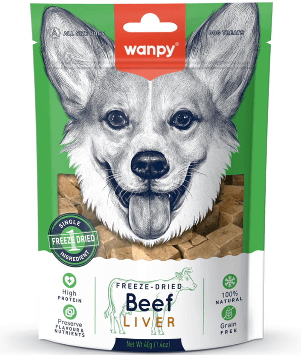 Wanpy - Freeze-Dried Beef Liver, High Protein, Single Ingredient, Grain-Free, All Life Stages, All Breed Sizes - Dry Dog Food 40 g