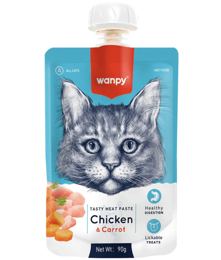 Wanpy - Fresh Chicken & Carrot Meat Paste Cat Treat, Easy Digestion, Vitamin Enriched, All Life Stages - 90 g