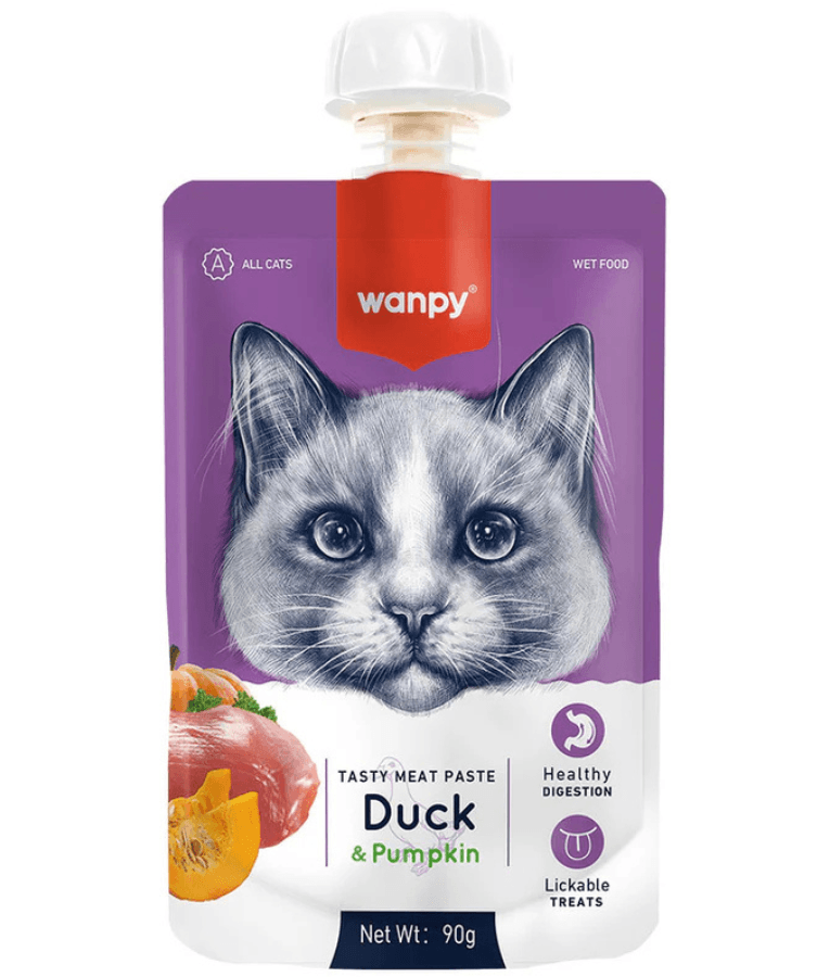 Wanpy - Fresh Duck & Pumpkin Meat Paste Cat Treat, Duck, Pumpkin, Easy Digestion, All Life Stages - 90 g