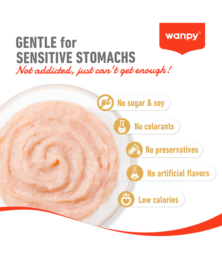 Wanpy - Creamy Lickable Tuna & Salmon Cat Treat, Easy Digestion, Vitamin Enriched, All Life Stages - 70 g (5 Tubes)