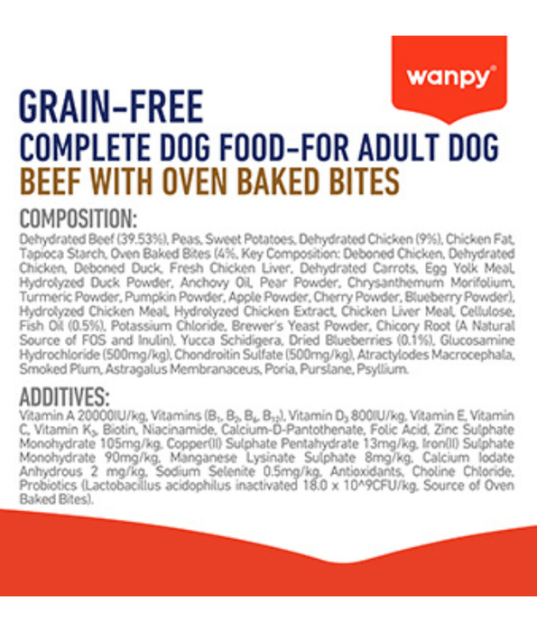 Wanpy – Grain-Free Beef Adult Dry Dog Food, High Animal Protein, Hypoallergenic, All Breed Sizes Adult Dog Food - 1.5 kg - 12 kg
