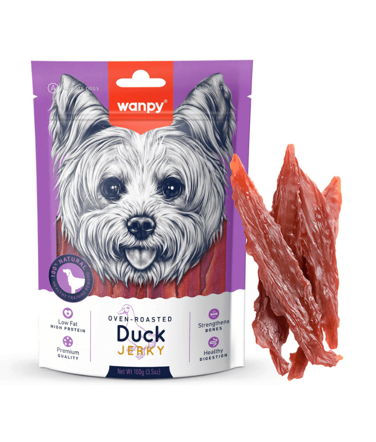 Wanpy - Oven-Roasted Duck Jerky Dog Treats, High Protein Low Fat, All Breed Sizes Adult - 100 g