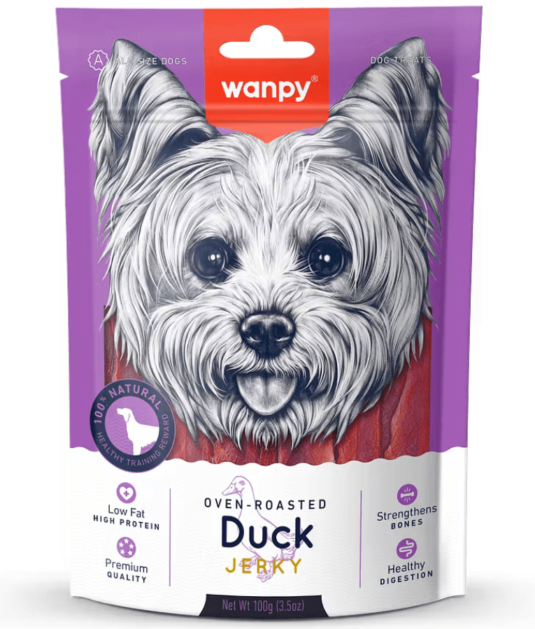 Wanpy - Oven-Roasted Duck Jerky Dog Treats, High Protein Low Fat, All Breed Sizes Adult - 100 g