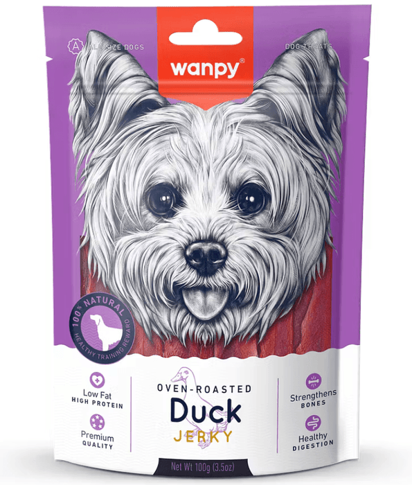 Wanpy - Oven-Roasted Duck Jerky Dog Treats, High Protein Low Fat, All Breed Sizes Adult - 100 g
