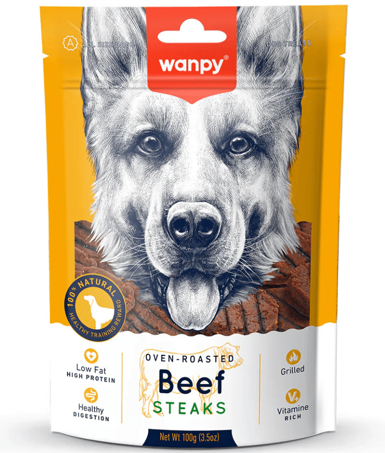Wanpy - Grilled Beef Steak Treat, High Protein, Oven-Roasted, All Life Stages, All Breed Sizes – 100 g
