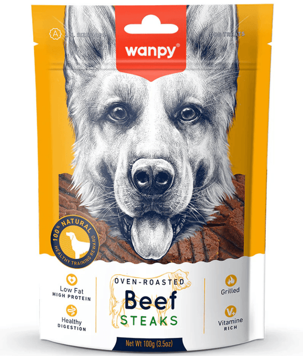 Wanpy - Grilled Beef Steak Treat, High Protein, Oven-Roasted, All Life Stages, All Breed Sizes – 100 g