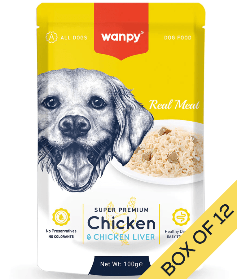 Wanpy - Pouch Chicken & Liver Fillet,  Wet Dog Food, Chicken, Chicken Liver, Easy Digestion, All Life Stages, All Breed Sizes - 100 g