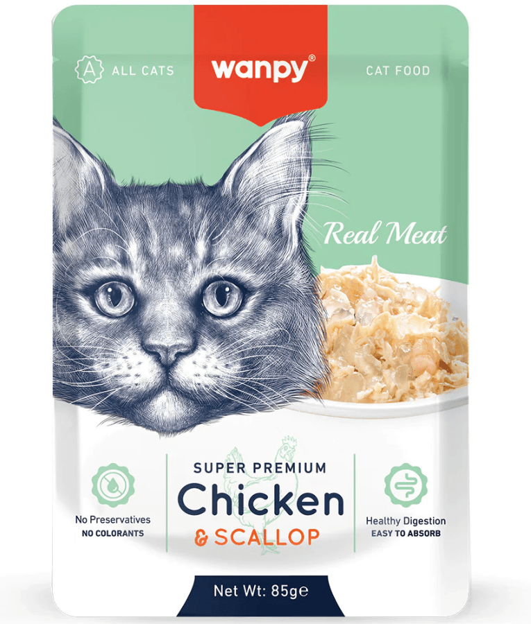 Wanpy - Pouch Chicken & Scallop Fillet, Real Meat, Easy Digestion, All Life Stages - 85 g