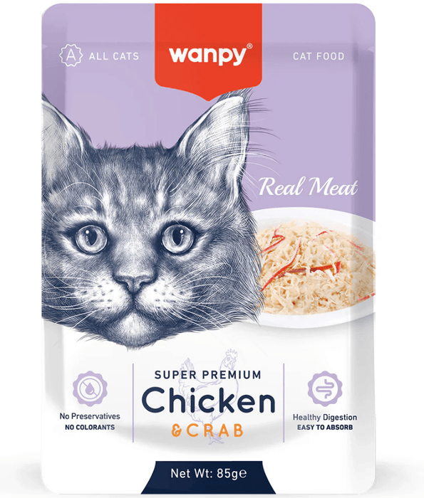 Wanpy - Chicken & Crab Fillet, Wet Cat Food, Easy Digestion, All Life Stages - 85g