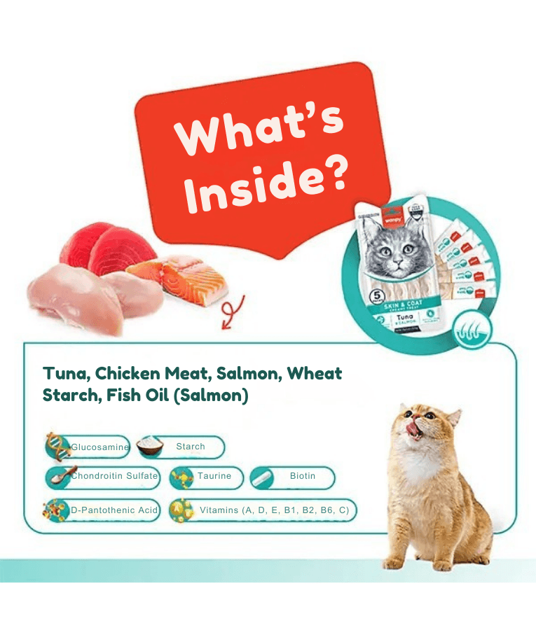 Wanpy - Tuna & Salmon Creamy Lickable Treat, Skin & Coat , Adult Cat - 70 g (5 Tubes)