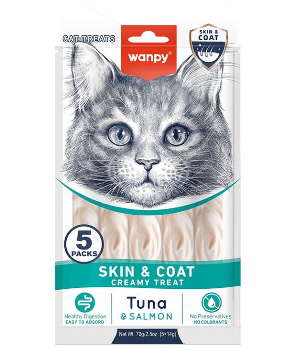 Wanpy - Tuna & Salmon Creamy Lickable Treat, Skin & Coat , Adult Cat - 70 g