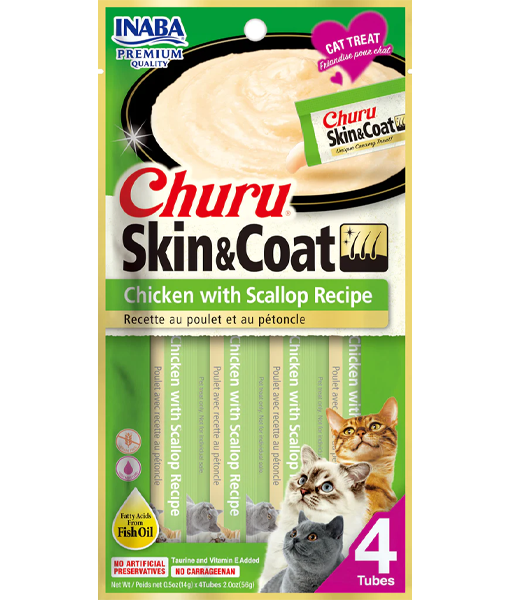 Inaba - Churu Chicken With Scallop Recipe Skin & Coat 4 Tubes 56g