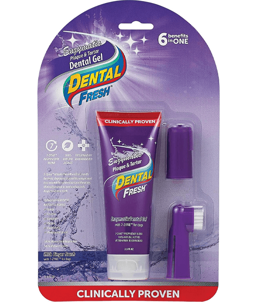 Synergy Labs - Dental Fresh, Enzymatic Gel Triflex Toothbrush Kit for Dogs - 6 Benefits In One