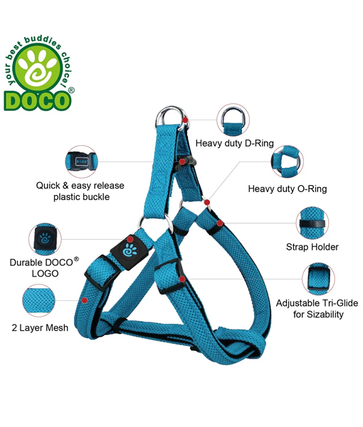 Doco Puffy Mesh Step-In Dog Harness Blue