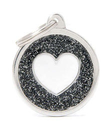 ID Tag - Black Circle White Heart