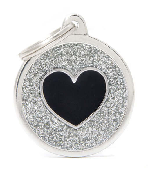 ID Tag - Grey Circle Black Heart