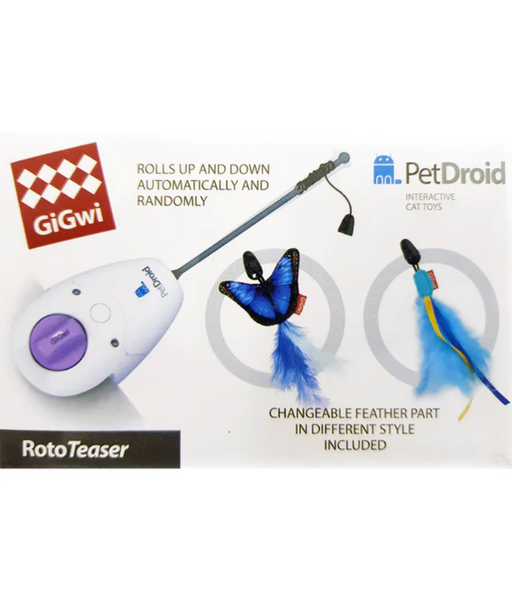 GiGwi RotoTeaser Pet Driod with 2 Changeable Feather Part Catnip in Butterfly & Bell on Feather GiGwi