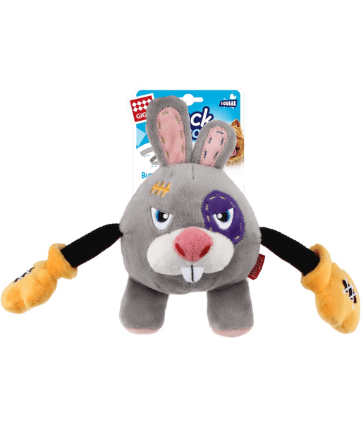 GiGwi Rock Zoo King Boxer Rabbit With Squeaker & Crinkle Paper Plush/Bungee Arm GiGwi