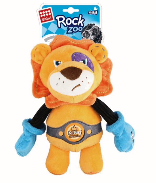 GiGwi Rock Zoo King Boxer Lion with Squeaker Plush/Bungee Arm GiGwi