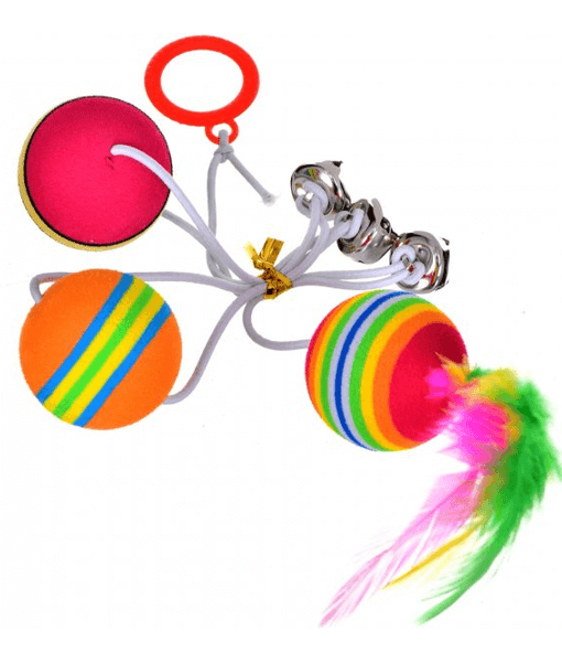 Trixie - Foam Rainbow Balls on Elastic Band - 80 x 3.5 Cm
