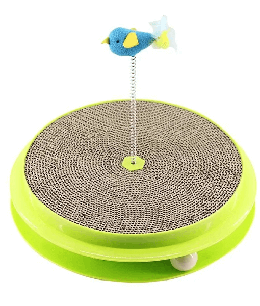 Pawise 3-in-1 Cat Play Center – Scratch Pad, Ball Track & Feather Toy 35x35x7.5 cm