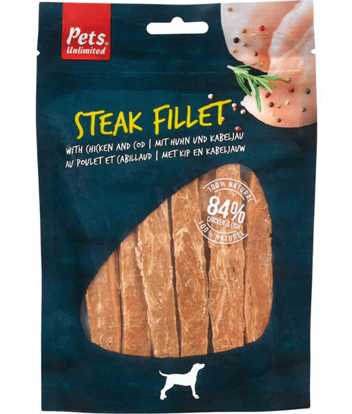 Pets Unlimited - Steak Fillet with Chicken and Cod Dog Treats - 100g Best For Your Friend