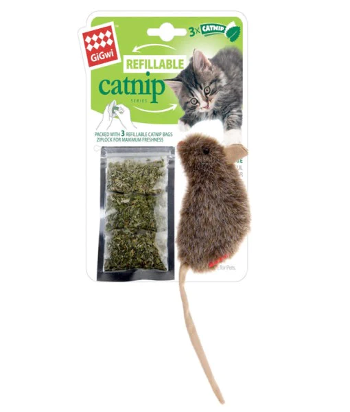 GiGwi - Mouse 'Refillable Catnip' 3xCatnip teabgs