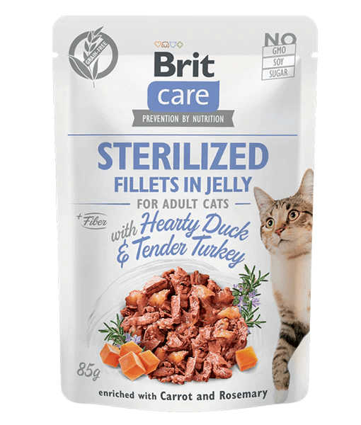 Brit Care Cat Pouch STERILIZED - Hearty Duck & Tender Turkey in Jelly 85g