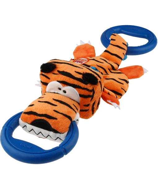 GiGwi Iron Grip Tiger Plush Tug Toy with TPR Handle GiGwi