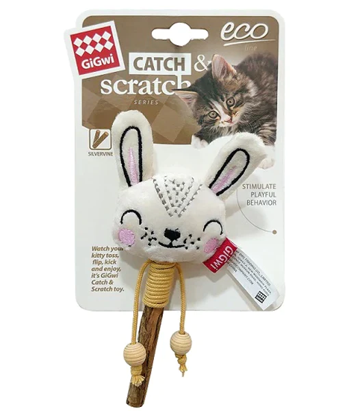 GiGwi Rabbit Catch & Scratch Eco line with Slivervine Leaves and Stick -NF GiGwi