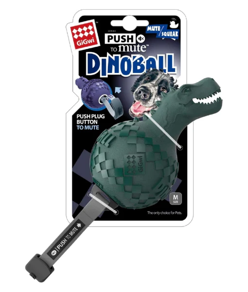 Gigwi - Dinoball T-Rex Push To Mute Squeaker Lake Blue GiGwi
