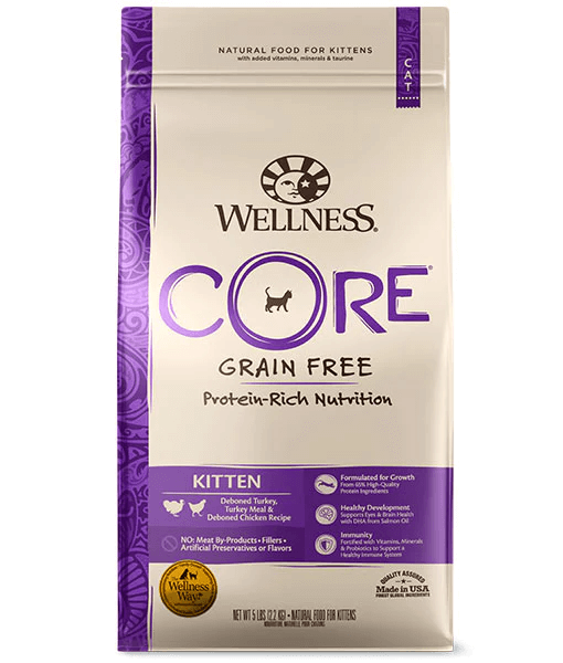 Wellness CORE Dry Cat Food – Grain-Free Kitten Original with Chicken & Turkey, Hairball Control, for Brain & Eye Development 1.75kg