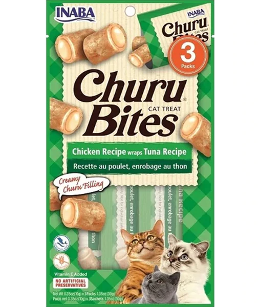 Inaba - Churu Bites Cat Treat Chicken Wrap Tuna Filling 3 Packs Inaba
